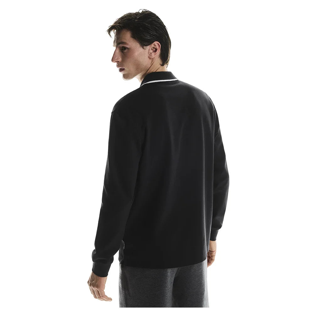 Men`s Courtside Long Sleeve Tennis Polo Black Apparel On