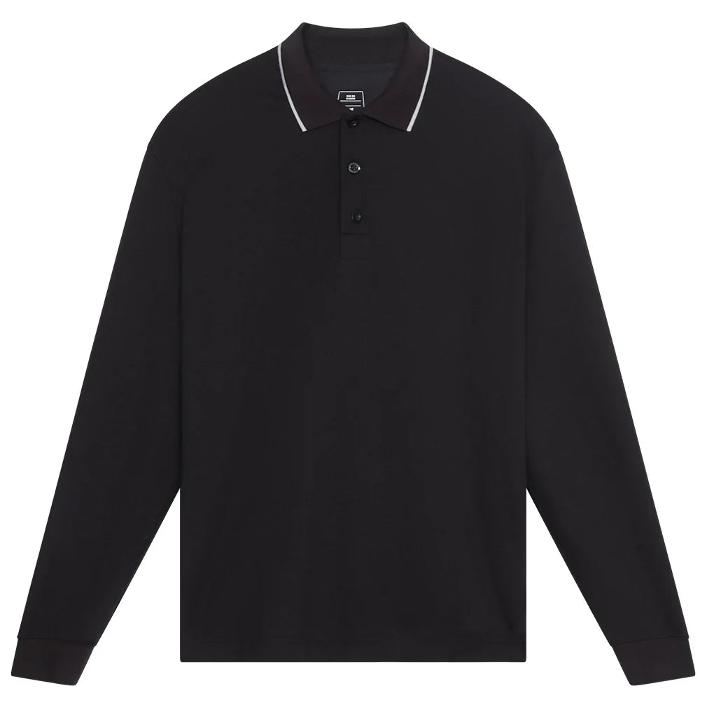 Men`s Courtside Long Sleeve Tennis Polo Black Apparel On