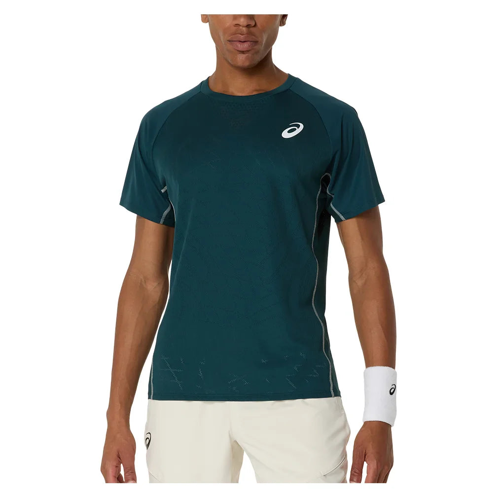 Men`s Match ACTIBREEZE Short Sleeve Tennis Top Saxon Green Apparel Asics
