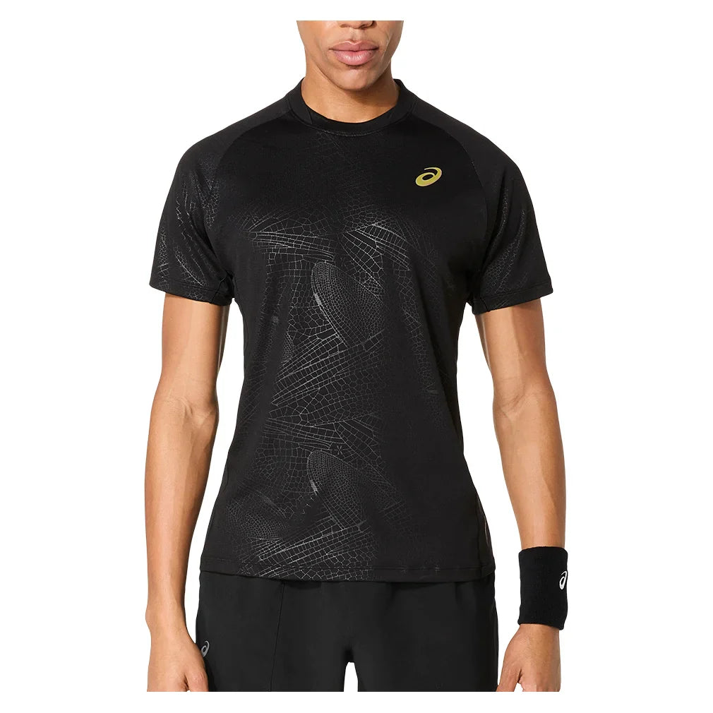 Men`s Match Night Energy Short Sleeve Tennis Top Performance Black Apparel Asics