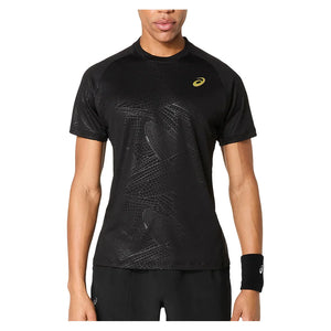 Men`s Match Night Energy Short Sleeve Tennis Top Performance Black Apparel Asics