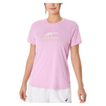 Women`s Court Graphic Tennis Tee Light Ube and Brilliant White Apparel Asics