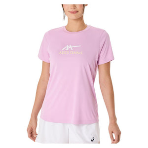 Women`s Court Graphic Tennis Tee Light Ube and Brilliant White Apparel Asics