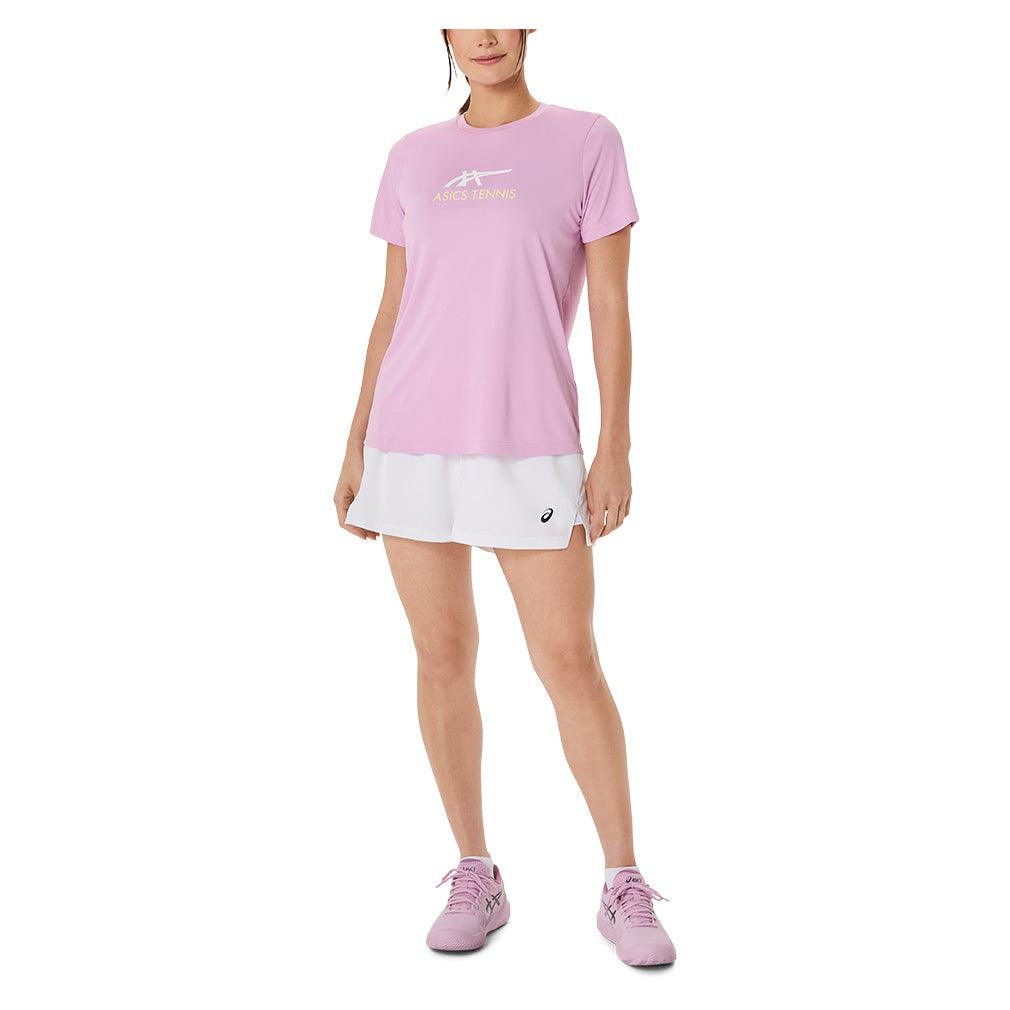 Women`s Court Graphic Tennis Tee Light Ube and Brilliant White Apparel Asics