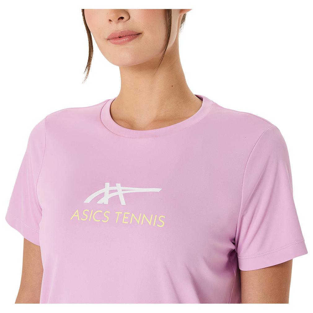 Women`s Court Graphic Tennis Tee Light Ube and Brilliant White Apparel Asics
