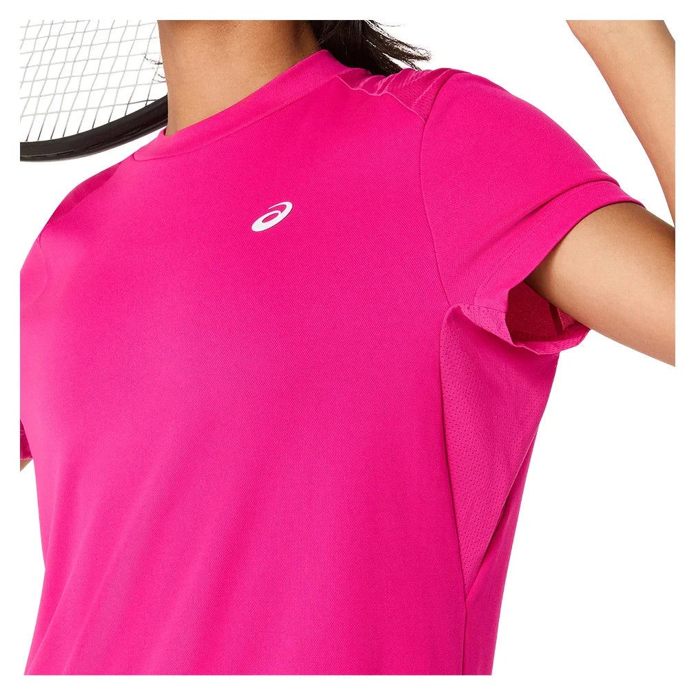 Women`s Court Short Sleeve Tennis Top Pink Rave Apparel Asics