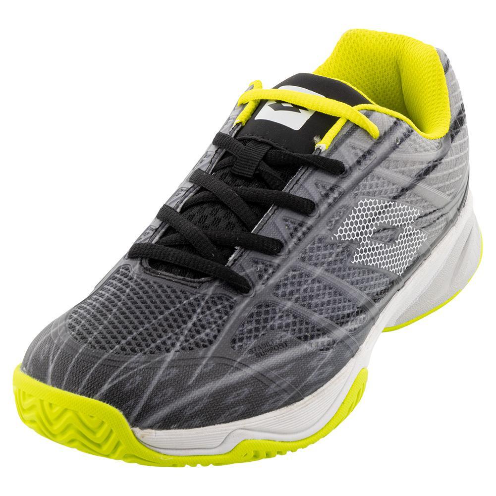 Juniors` Mirage 300 Speed Tennis Shoes All Black and All White Footwear Lotto