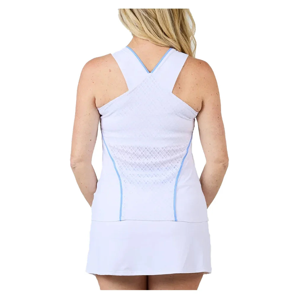 Women`s Racerback Tennis Tank White and Periwinkle Apparel Sofibella