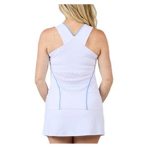 Women`s Racerback Tennis Tank White and Periwinkle Apparel Sofibella
