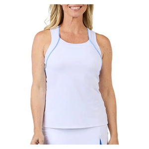Women`s Racerback Tennis Tank White and Periwinkle Apparel Sofibella