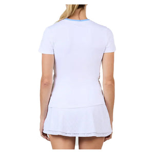 Women`s Short Sleeve Tennis Top White and Periwinkle Apparel Sofibella
