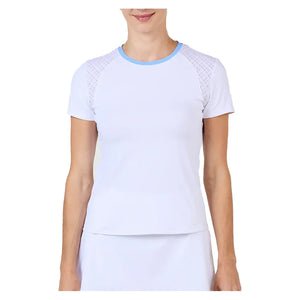 Women`s Short Sleeve Tennis Top White and Periwinkle Apparel Sofibella