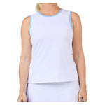 Women`s Sleeveless Tennis Top White and Periwinkle Apparel Sofibella