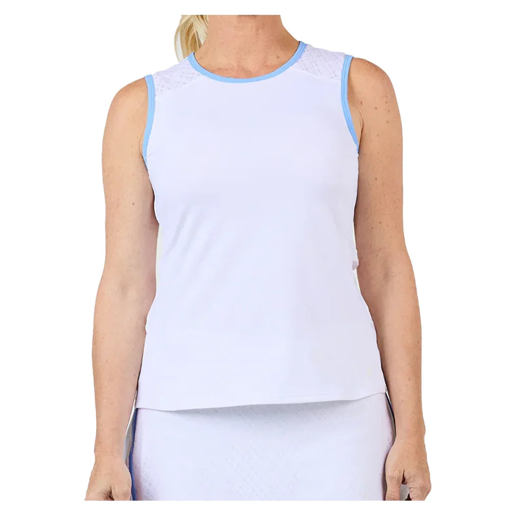 Women`s Sleeveless Tennis Top White and Periwinkle Apparel Sofibella