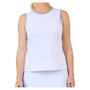Women`s Sleeveless Tennis Top White and Periwinkle Apparel Sofibella