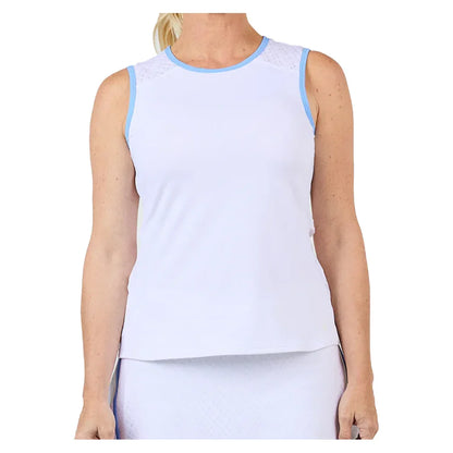 Women`s Sleeveless Tennis Top White and Periwinkle Apparel Sofibella