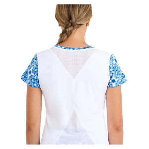 Women`s Short Sleeve Tennis Top White and Sandra Tiles Apparel Sofibella