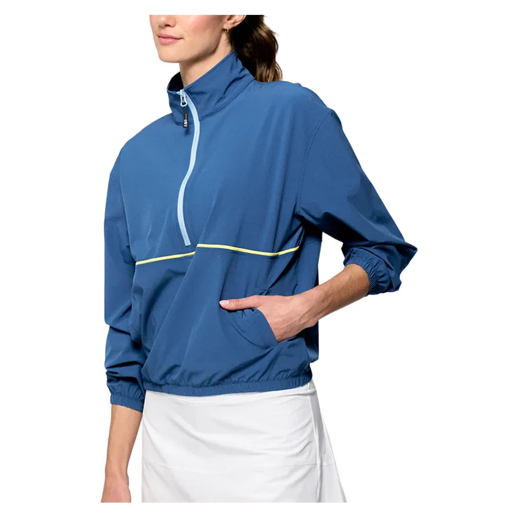 Women`s Edge Tennis Jacket Denim Blue and Peridot Apparel Lija