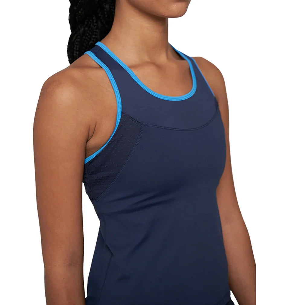 Women`s Elite Laser Cut Star Tennis Tank Jet Blue and Lagoon Apparel Lija