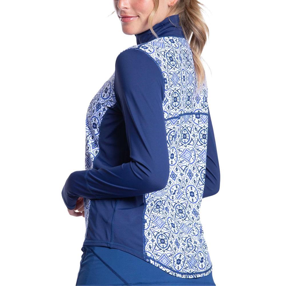Womens Relaxed Mock Zip Tennis Top Moroccan Tiles Apparel BloqUV
