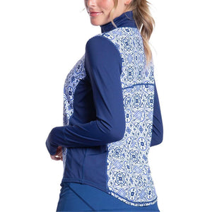 Womens Relaxed Mock Zip Tennis Top Moroccan Tiles Apparel BloqUV