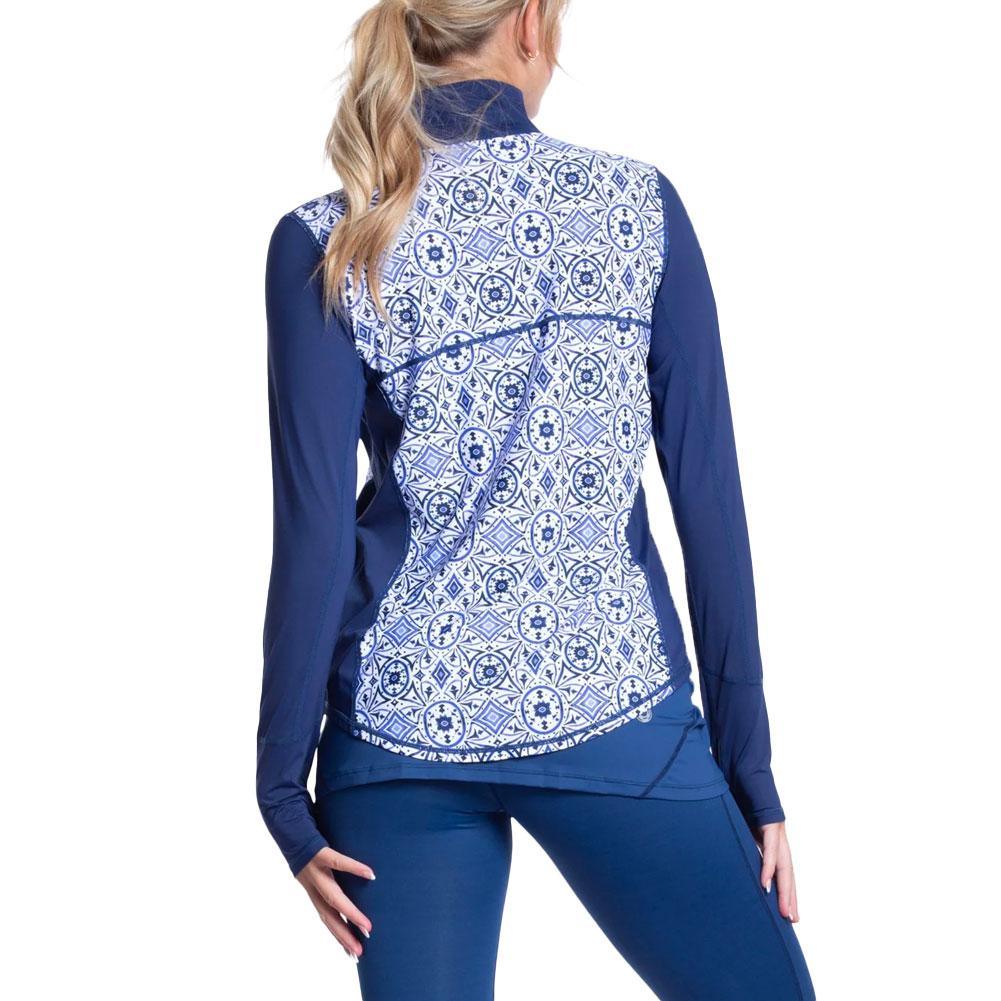 Womens Relaxed Mock Zip Tennis Top Moroccan Tiles Apparel BloqUV