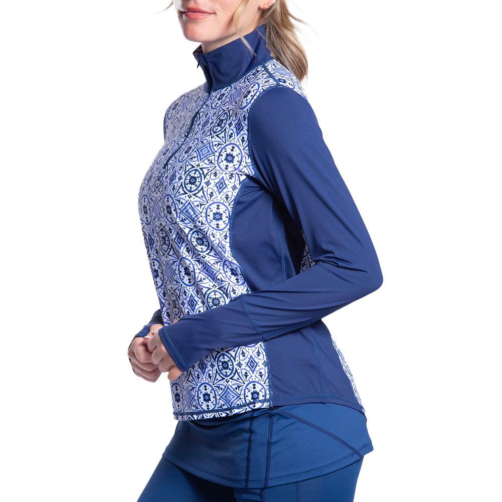 Womens Relaxed Mock Zip Tennis Top Moroccan Tiles Apparel BloqUV