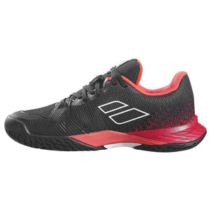 Juniors' Jet Mach 3 All Court Tennis Shoes Black and Poppy Red Babolat