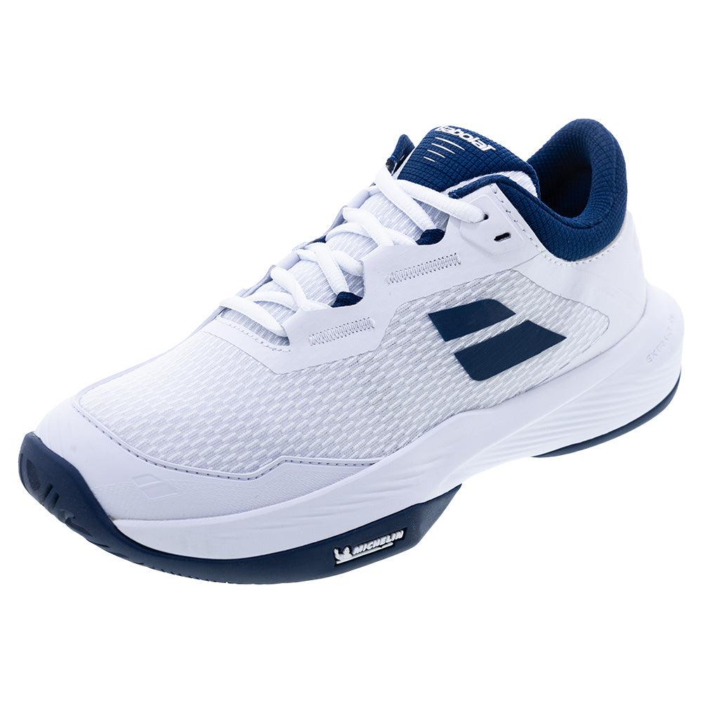 Men`s SFX 4 Tennis Shoes White and Estate Blue Footwear Babolat