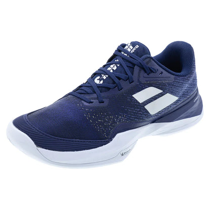 Men`s Jet Mach 3 Tennis Shoes Dark Blue and Silver Footwear Babolat