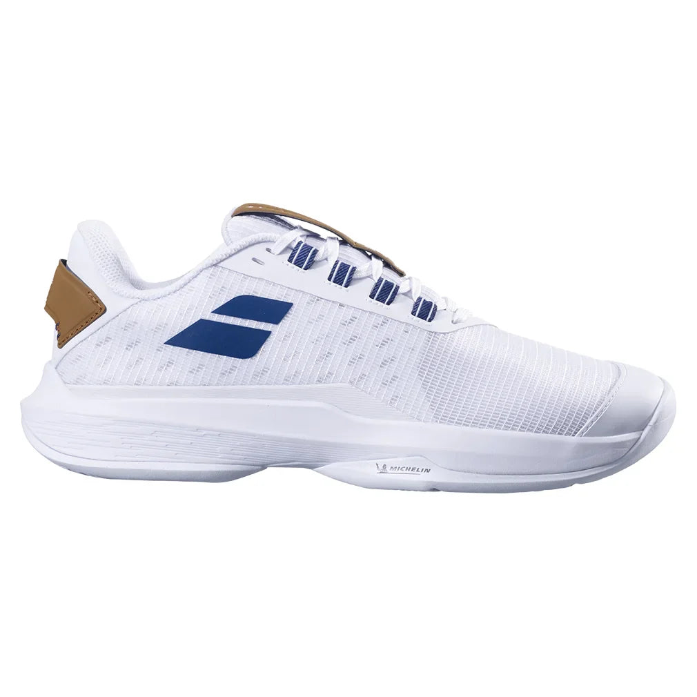 Men`s Jet Tere 2 Wimbledon Tennis Shoes White and Blue Navy Footwear Babolat