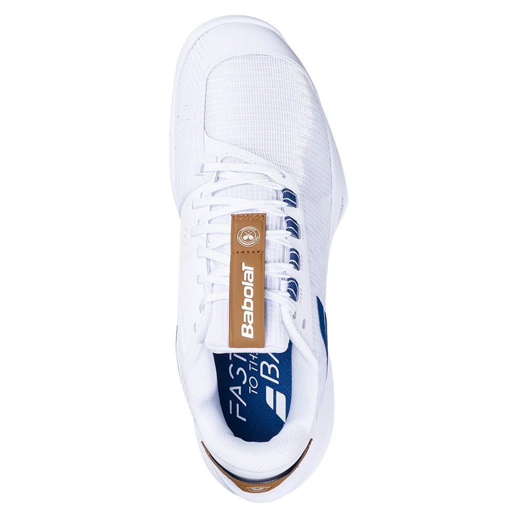 Men`s Jet Tere 2 Wimbledon Tennis Shoes White and Blue Navy Footwear Babolat