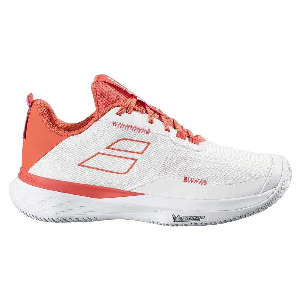 Women`s SFX Evo All Court Tennis Shoes White and Terra Cotta Footwear Babolat