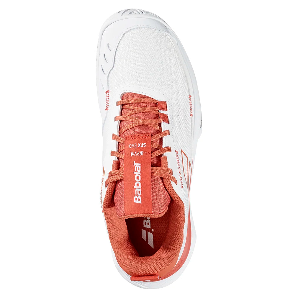 Women`s SFX Evo All Court Tennis Shoes White and Terra Cotta Footwear Babolat