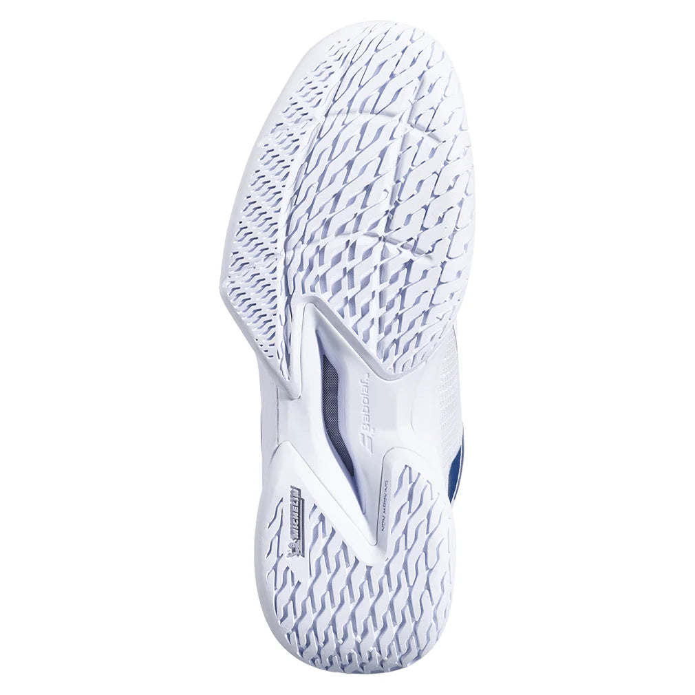 Women`s Jet Tere 2 Wimbledon Tennis Shoes White and Blue Navy Footwear Babolat