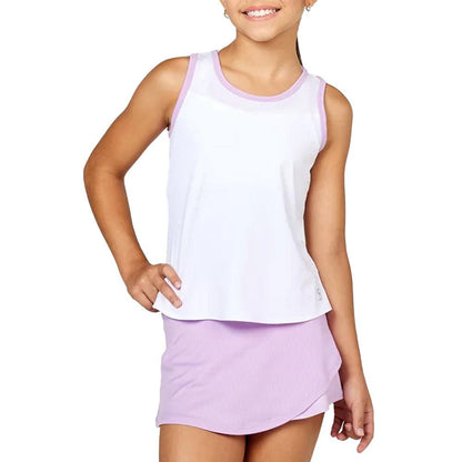 Girls Racerback Tennis Tank White and Lavender Apparel Sofibella