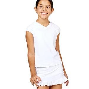 Girls' Raglan Tennis Top White and Ripple Jersey Apparel Sofibella