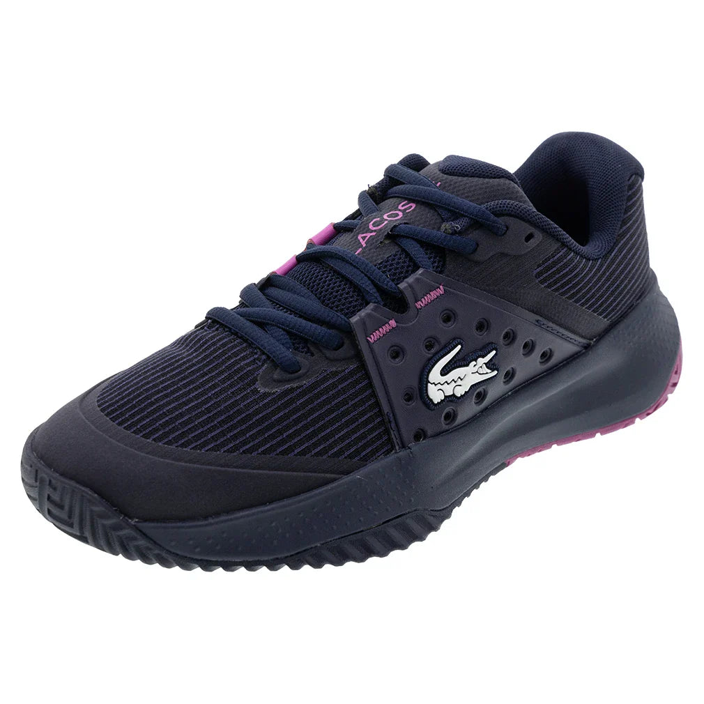 Women`s Power Serve Tennis Shoes Navy and Pink Footwear Lacoste