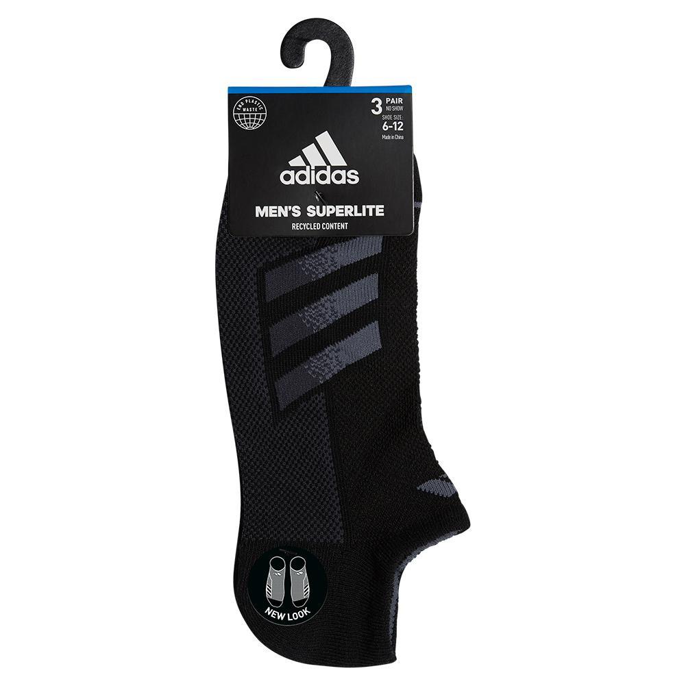Men`s Superlite Stripe 3 No Show Socks 3-Pack Black and Night Grey Adidas