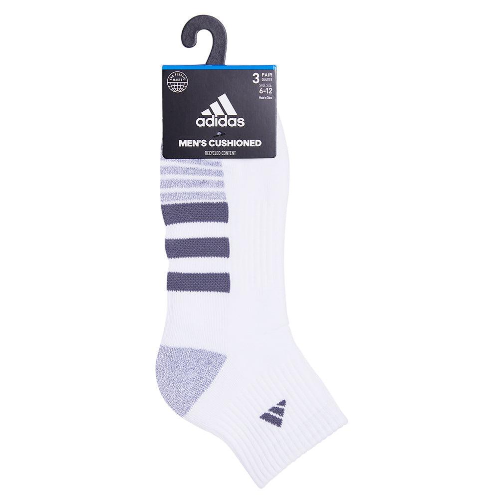 Men`s Cushioned 3.0 3 Pack Quarter Tennis Socks White and Onix Grey Socks Adidas
