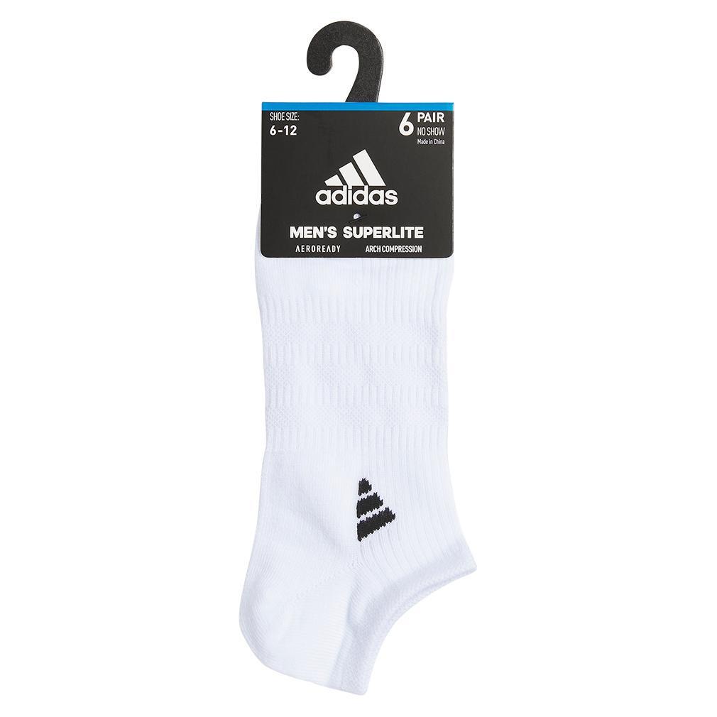 Men`s Superlite 3.0 6 Pack No Show Tennis Socks White and Black Adidas