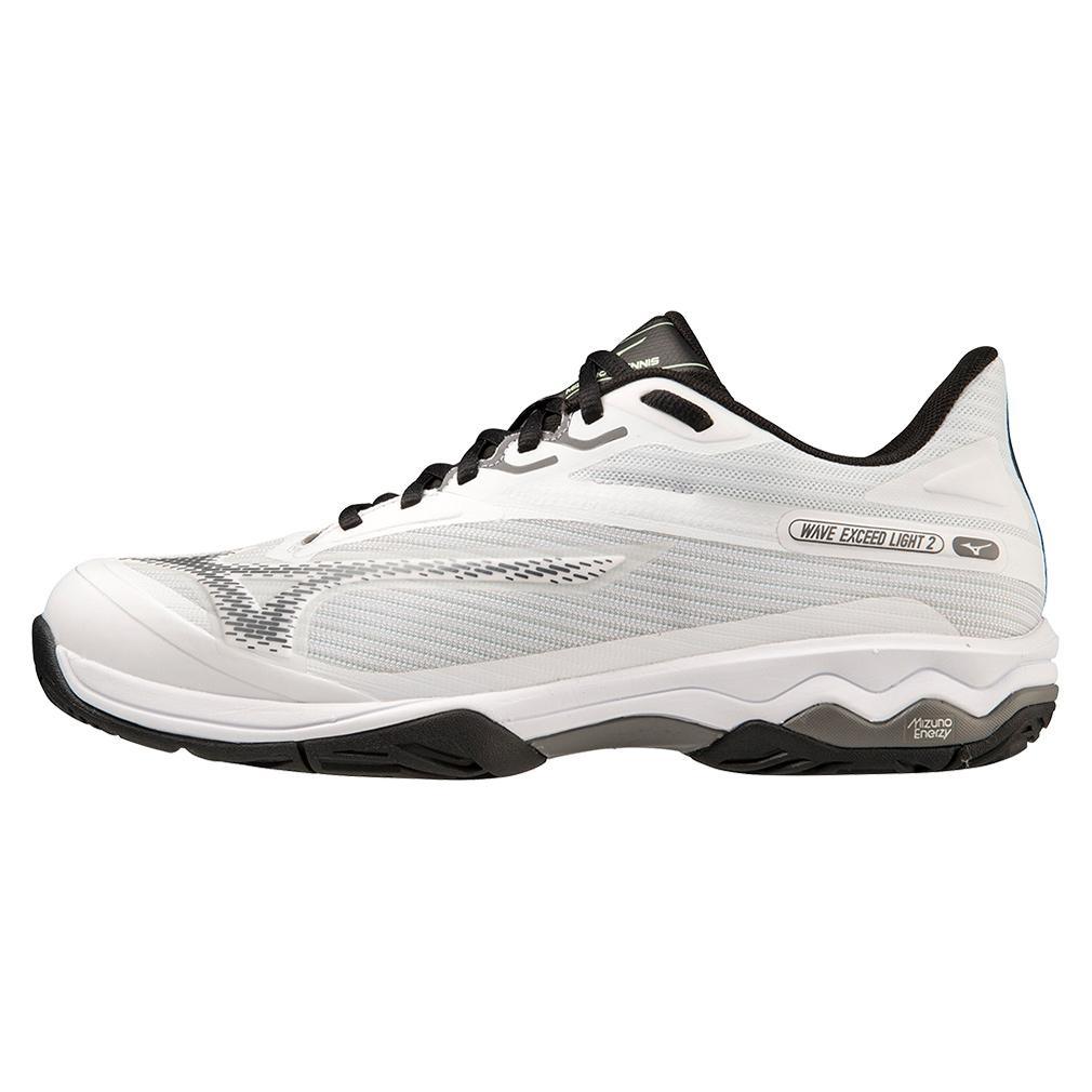 Men's Wave Exceed Light 2 AC Tennis Shoes White and Metallic Grey Footwear Mizuno