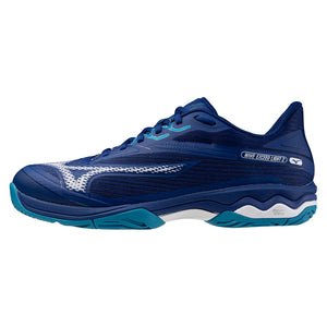 Men`s Wave Exceed Light 2 Tennis Shoes Bellwether Blue and White Footwear Mizuno