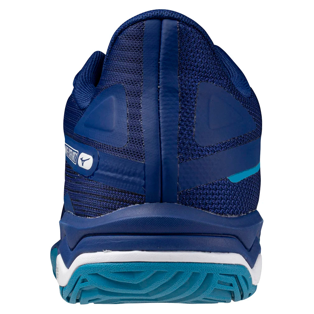 Men`s Wave Exceed Light 2 Tennis Shoes Bellwether Blue and White Footwear Mizuno