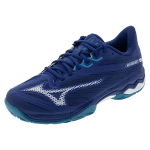 Men`s Wave Exceed Light 2 Tennis Shoes Bellwether Blue and White Footwear Mizuno