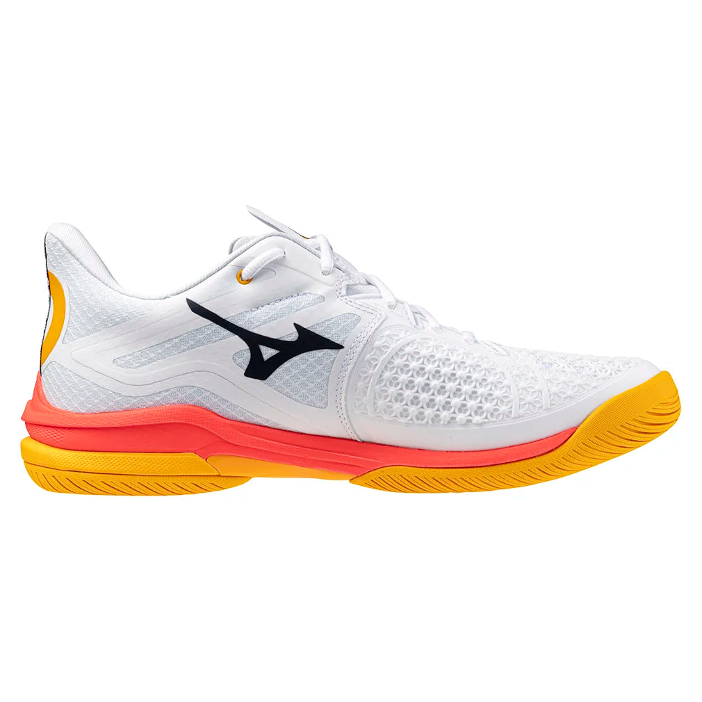 Men`s Wave Exceed Tour 6 AC Tennis Shoes White and Fiery Coral Footwear Mizuno