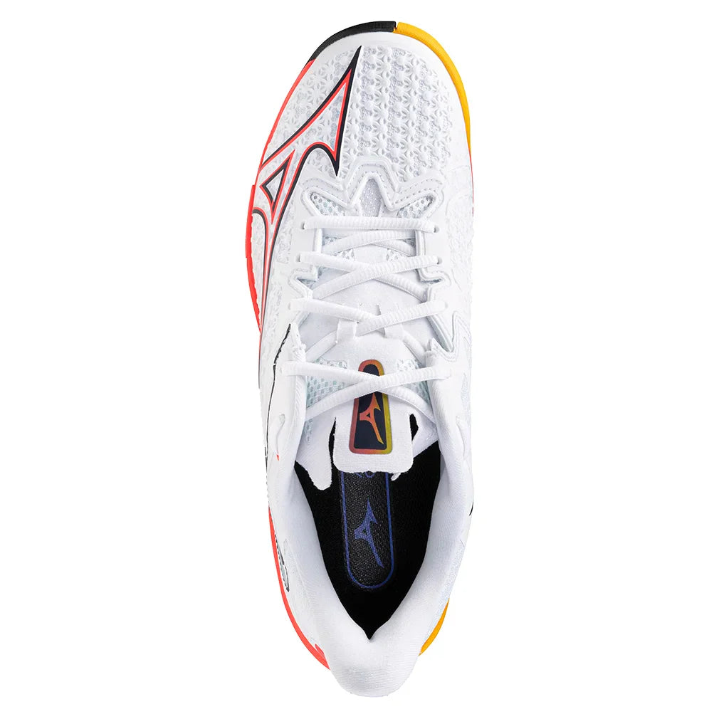 Men`s Wave Exceed Tour 6 AC Tennis Shoes White and Fiery Coral Footwear Mizuno