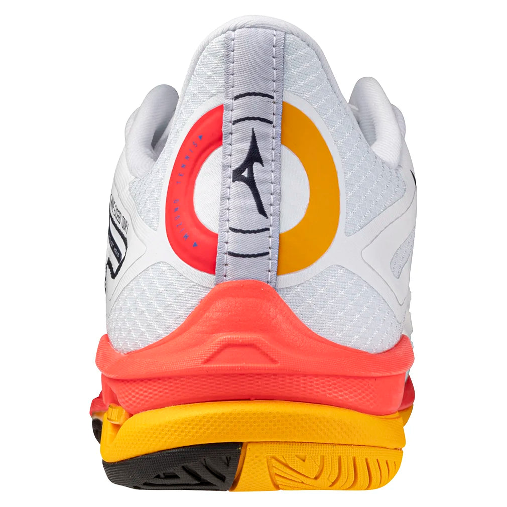 Men`s Wave Exceed Tour 6 AC Tennis Shoes White and Fiery Coral Footwear Mizuno