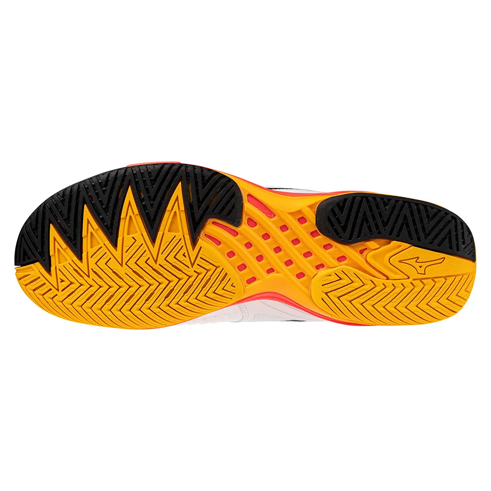 Men`s Wave Exceed Tour 6 AC Tennis Shoes White and Fiery Coral Footwear Mizuno