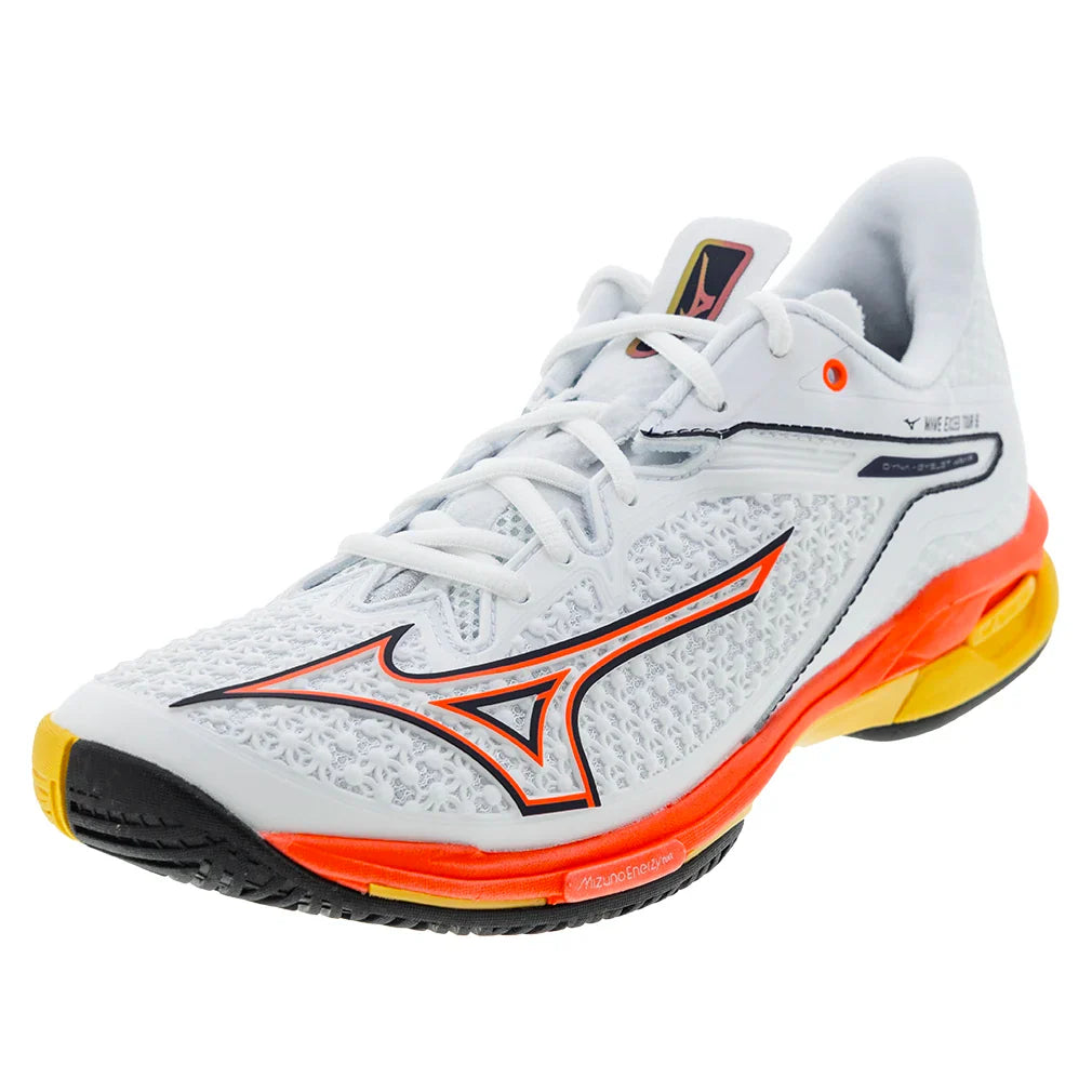 Men`s Wave Exceed Tour 6 AC Tennis Shoes White and Fiery Coral Footwear Mizuno
